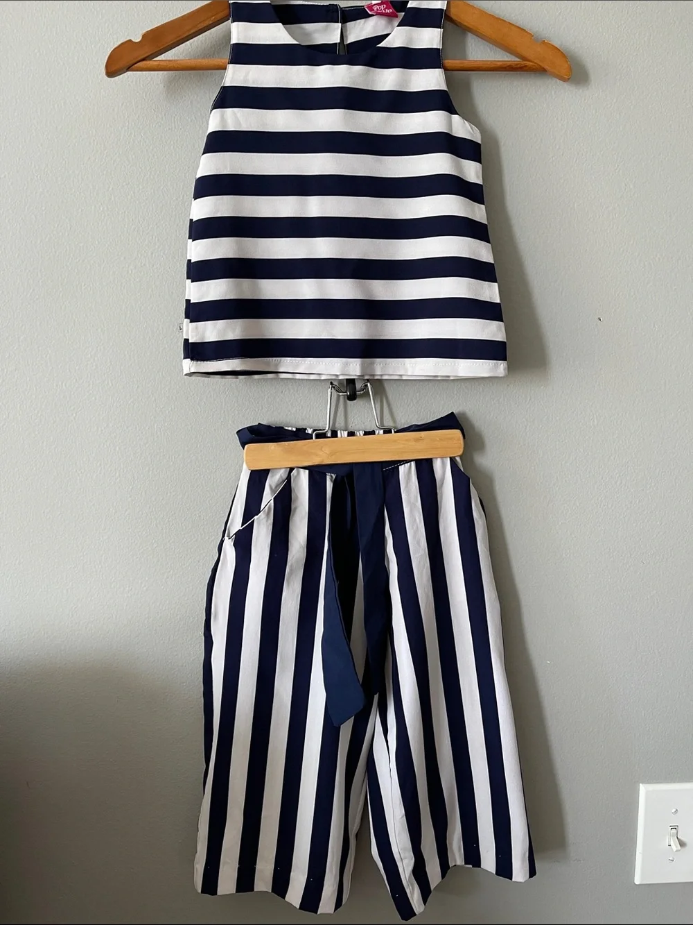 Wide pants Navy and White Striped Two-Piece Set coastal summer resort